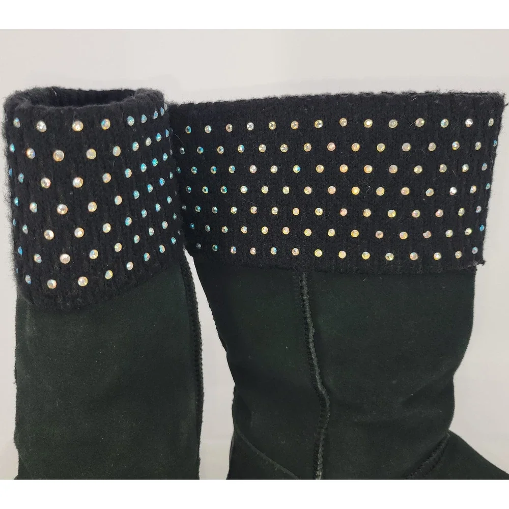 Skechers Australia Shelby Blk Suede Rhinestone Mid-Calf Winter/Snow Boots ~ 2014